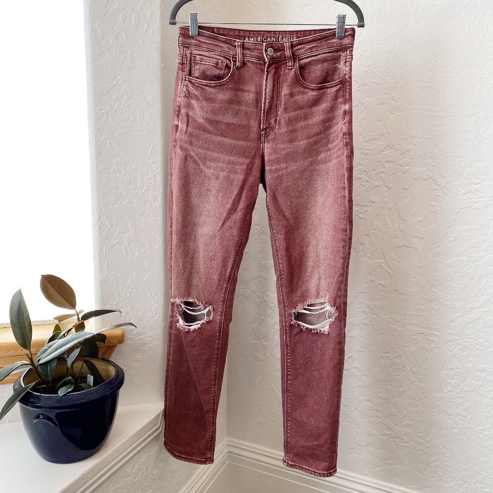 American Eagle Distressed Burgundy Jeans